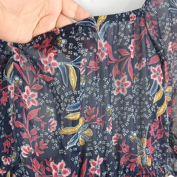 Trixxi Dress Womens Large Floral Square Neck Puff Sleeve Ruffle Boho Chiffon - Picture 10 of 16